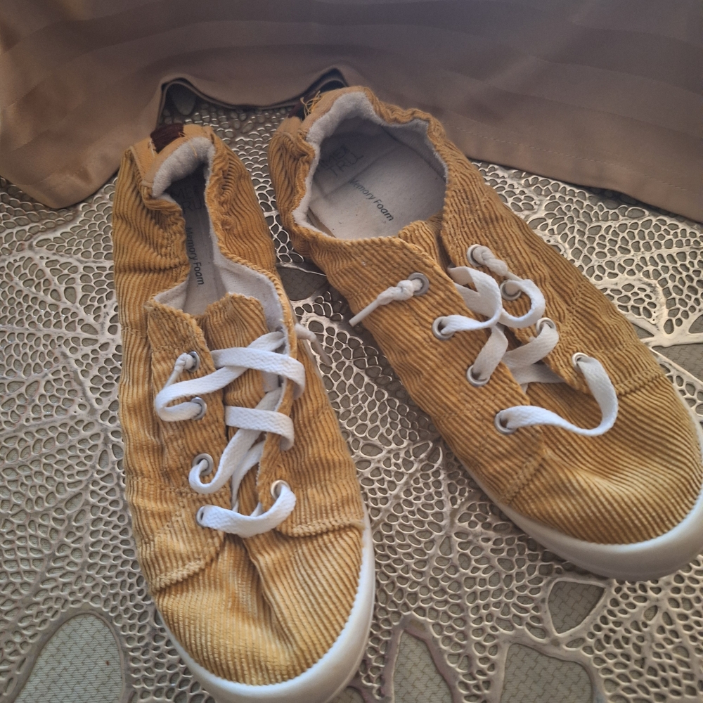 Mustard Corduroy Lace-Up Sneakers